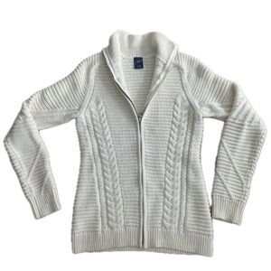 Gap Zip Up Cable Knit Cardigan Small Tall Cream 100% Cotton Like New